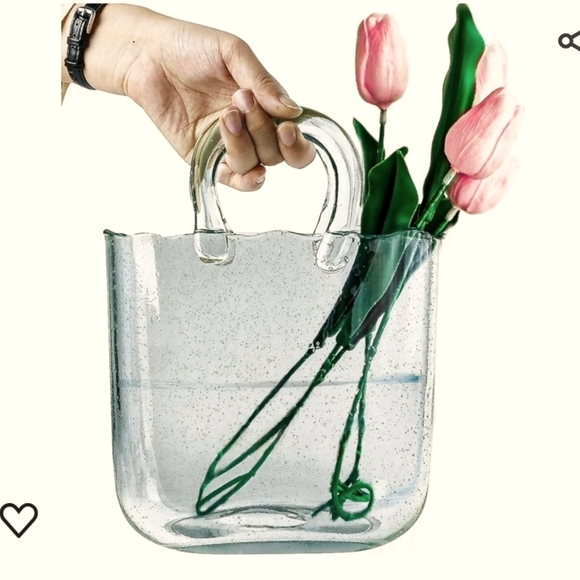 Other - NWT Handblown glass purse vase with handles in green tone clear